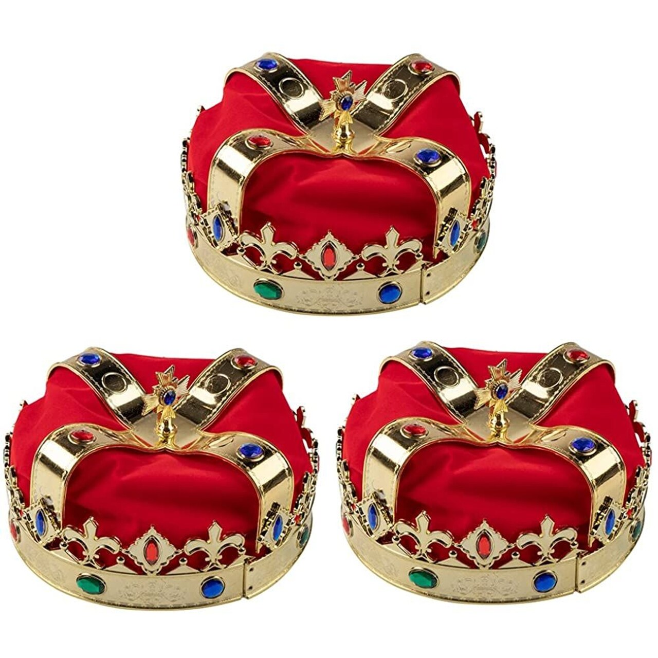 Royal King and Queen Jeweled Gold Crown, Adult Party Hats, Dress-Up, Birthday Events (7.2 x 7.2 x 5.1 in., 3 Pack)
